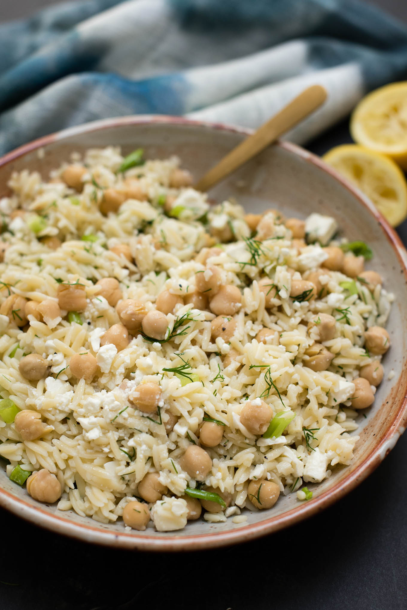 Orzo Chickpea Pasta Salad is a great summer side filled with feta, dill and lots of lemon.