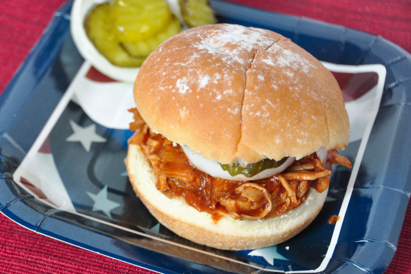 Slow Cooker BBQ Chicken- super simple and delicious. Use for sandwiches, tacos and more! | www.nutritiouseats.com