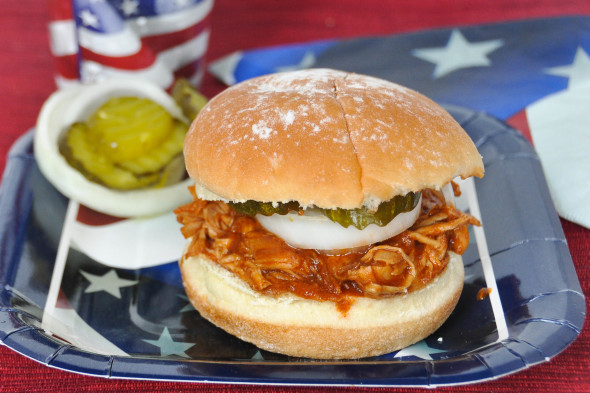 Slow Cooker BBQ Chicken- super simple and delicious. Use for sandwiches, tacos and more! | www.nutritiouseats.com