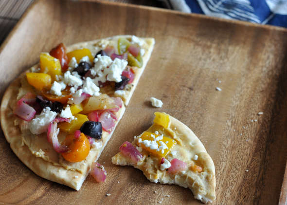 Vegetarian Hummus Pita Pizza