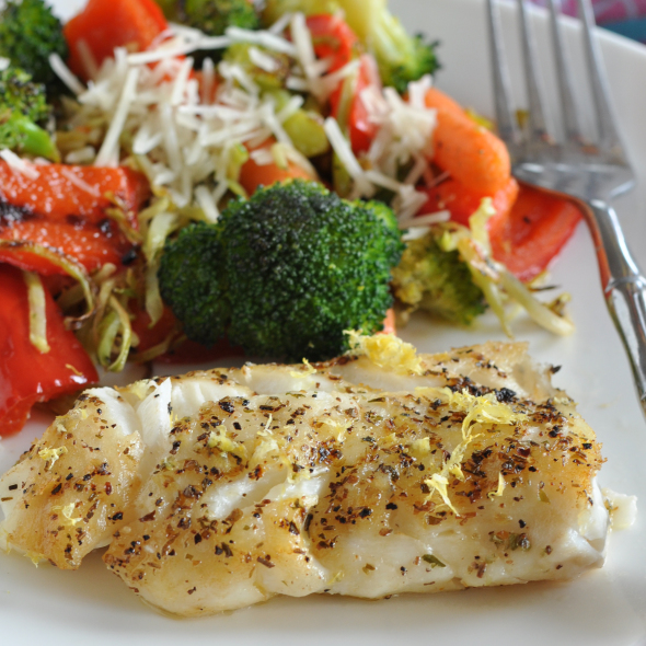 Pan-Seard Haddock for One with Roasted Vegetables 