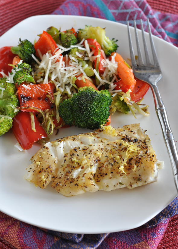 Pan-Seared Haddock with Roasted Vegetables= Sizzlefish