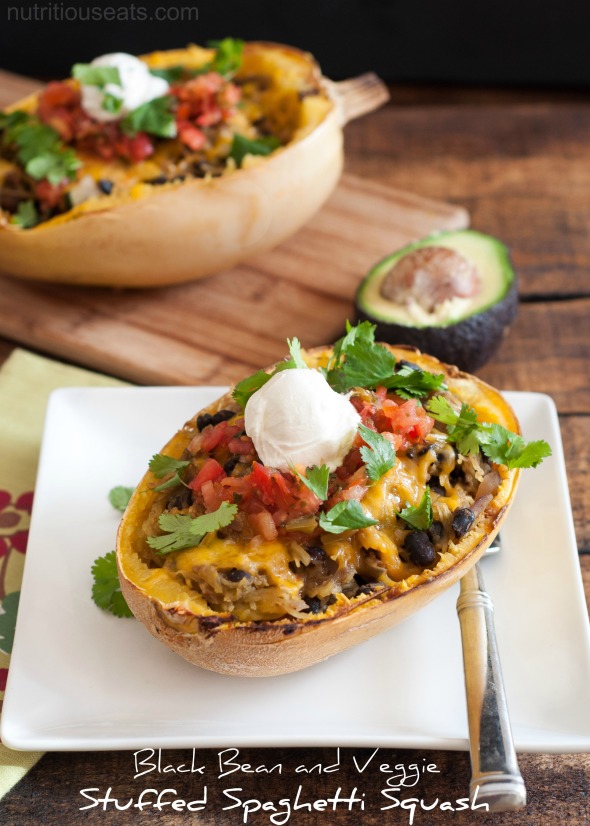 Black Bean and Veggie Stuffed Spaghetti Squash #glutenfree #vegetarian| www.nutritiouseats.com