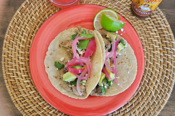 Chicken Tacos with Pickled Onions and Feta | www.nutritiouseats.com