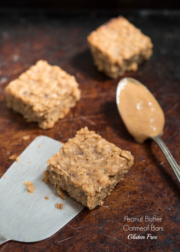 Peanut Butter Oatmeal Bars are chewy, gluten free bars that only take a few minutes to throw together and make a great breakfast or snack! 