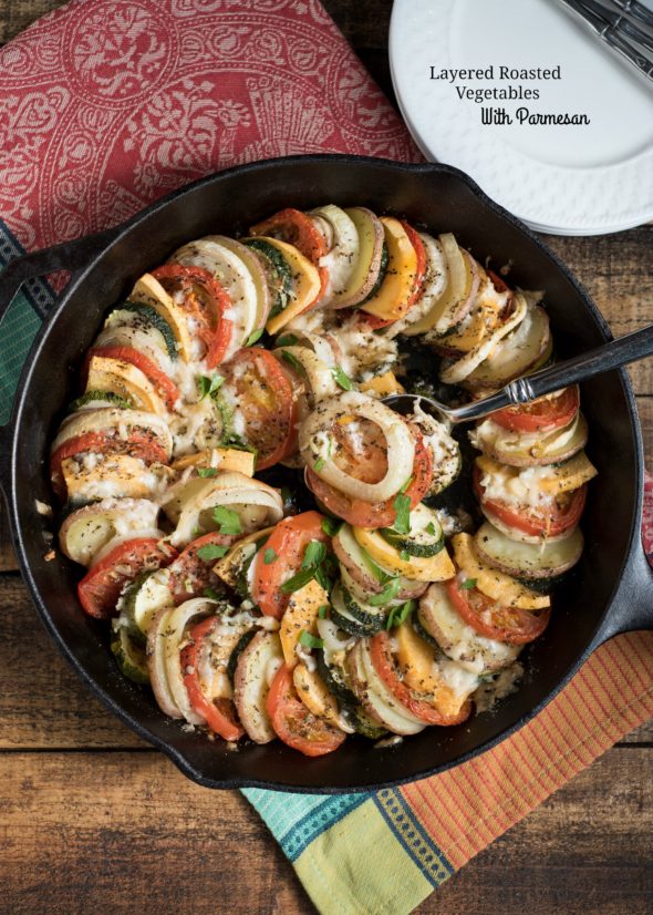 Layered Roasted Vegetables with Parmesan- they are super simple to make and add a little bit of fancy to any meal- #GlutenFree | www.nutritiouseats.com