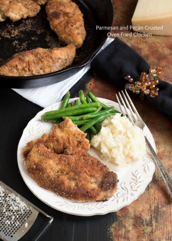 Parmesan and Pecan Crusted Oven Baked Chicken- a lightened up version of some good ol' comfort food | www.nutritiouseats.com