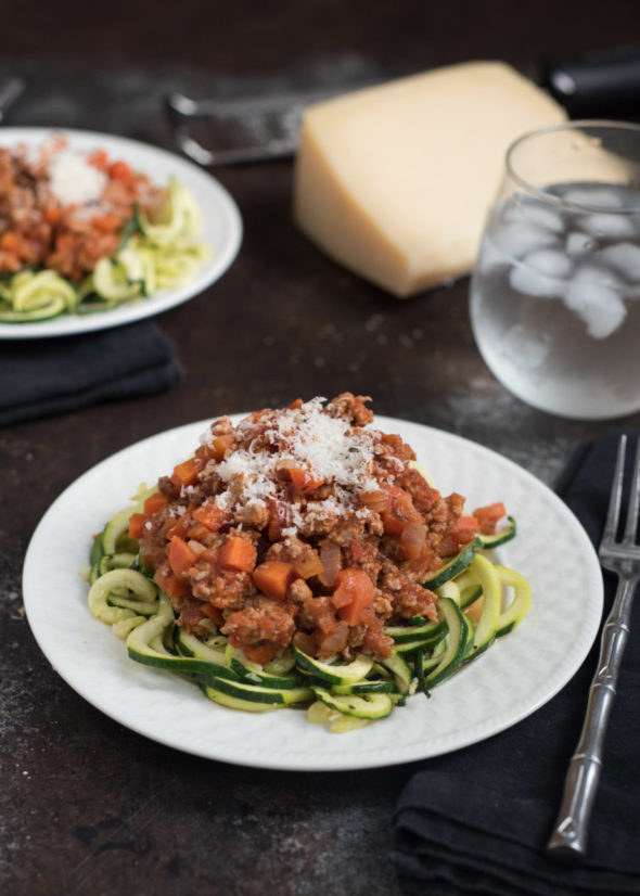 Zucchini Noodles With Turkey Marinara- Quick and easy, ready in under 30 minutes. Whole foods, gluten free and paleo friendly. | www.nutritiouseats.com