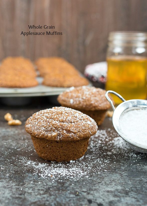 Applesauce Muffins {Whole Grains}- these simple and super moist muffins can be whipped up in hurry! | www.nutritiouseats.com