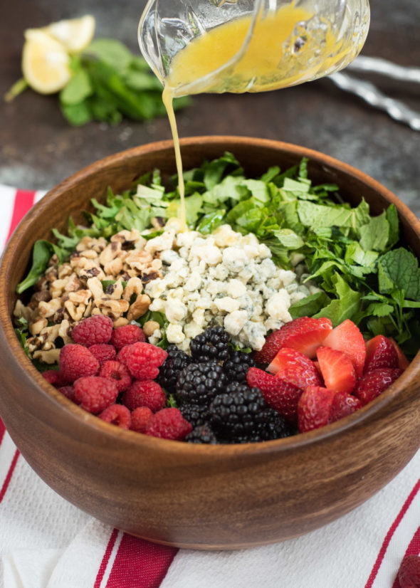 Berry and Herb Salad With Lemon Vinaigrette- sweet and tangy, a great brunch or summer salad! #glutenfree | www.nutritiouseats.com