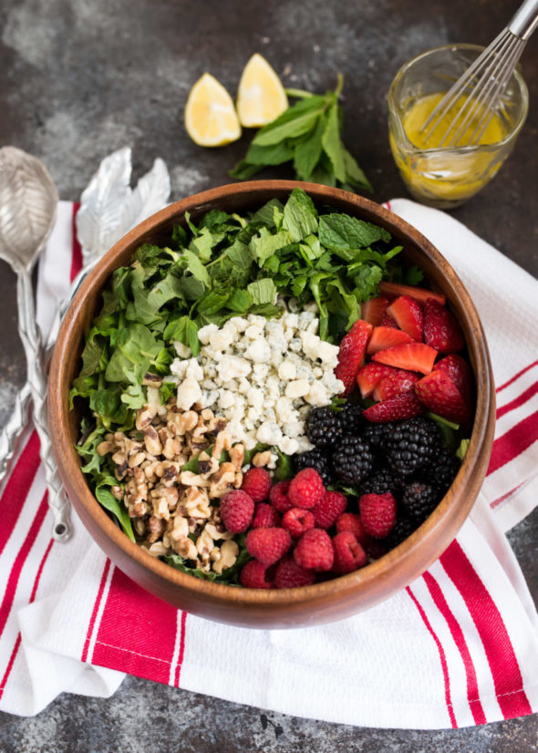 Berry and Herb Salad With Lemon Vinaigrette- sweet and tangy, a great brunch or summer salad! #glutenfree | www.nutritiouseats.com