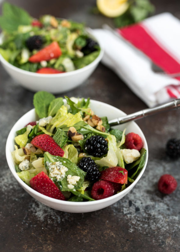 Berry and Herb Salad With Lemon Vinaigrette- sweet and tangy, a great brunch or summer salad! #glutenfree | www.nutritiouseats.com