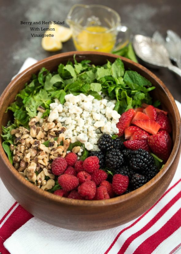 Berry and Herb Salad With Lemon Vinaigrette- sweet and tangy, a great brunch or summer salad! #glutenfree | www.nutritiouseats.com