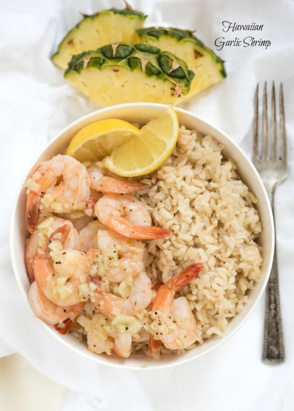 Hawaiian Garlic Shrimp- just like the garlic shrimp you'll find in Hawaii. Sweet buttery garlic sauce ready in under 20 minutes. #glutenfree | www.nutritiouseats.com