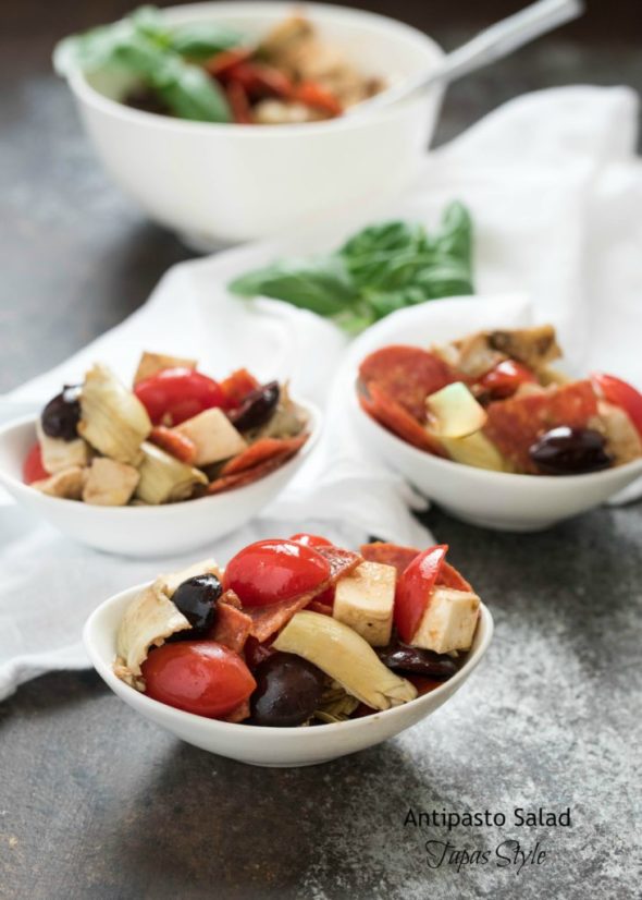 Antipasto Salad- perfect for 'Tapas night" at home or al fresco dining, picnic style! #glutenfree| www.nutritiouseats.com