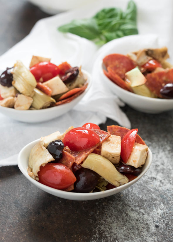 Antipasto Salad- perfect for 'Tapas night" at home or al fresco dining, picnic style! #glutenfree| www.nutritiouseats.com