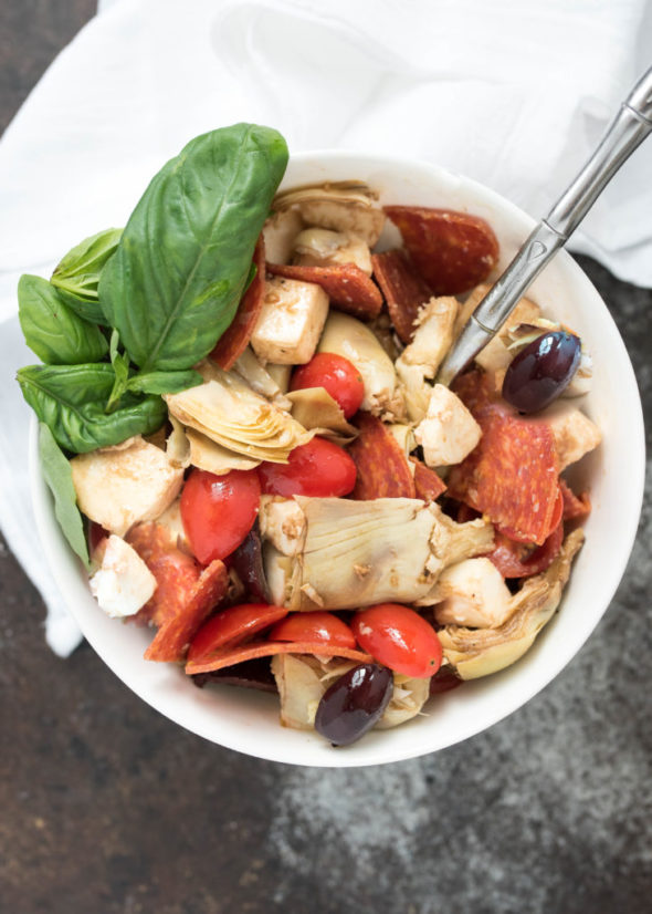Antipasto Salad- perfect for 'Tapas night" at home or al fresco dining, picnic style! #glutenfree| www.nutritiouseats.com