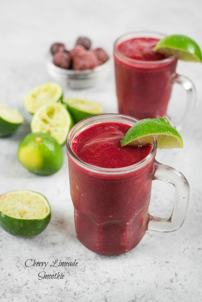 Cherry Limeade Smoothie- a healthier alternative to Sonic Drive-In slushes. 4 ingredients and ready in minutes! #vegan| www.nutritiouseats.com