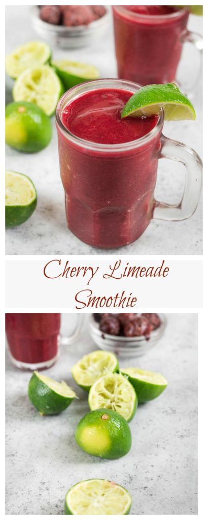 Cherry Limeade Smoothie- a healthier alternative to Sonic Drive-In slushes. 4 ingredients and ready in minutes! #vegan| www.nutritiouseats.com