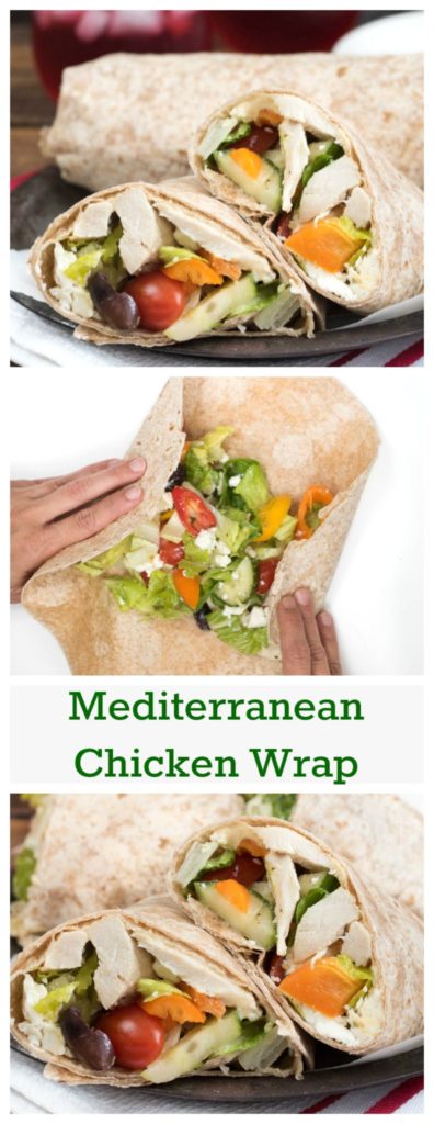 Mediterranean Chicken Wrap- Greek Salad, hummus and seasoned chicken make up this tasty wrap. Great for leftovers or a make-ahead meal! | www.nutritiouseats.com