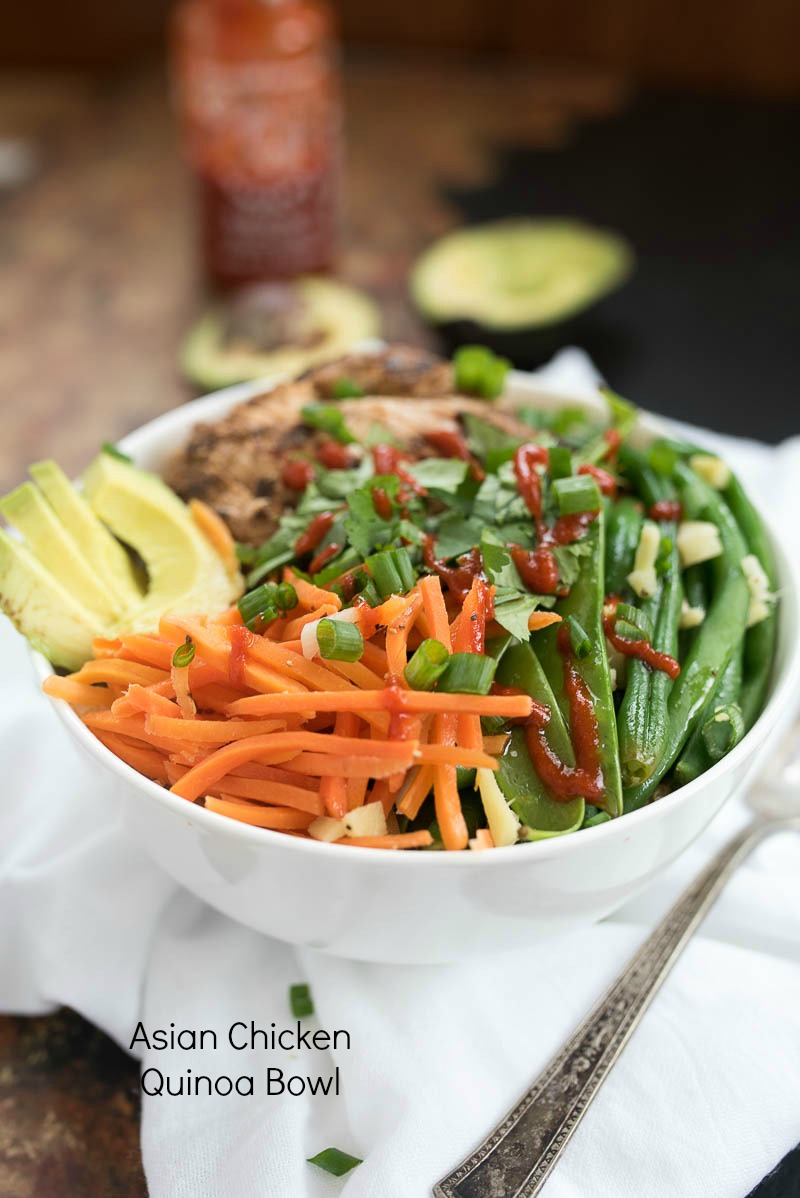 Asian Chicken Quinoa Bowl #glutenfree - this is a filling, healthy meal that can be enjoyed hot or cold! Makes a great meal prep addition!| www.nutritiouseats.com