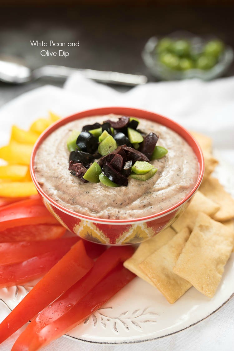 White Bean and Olive DIp- use this as a Veggie sandwich spread or a dip for crackers. Super easy to make with basic pantry ingredients. 