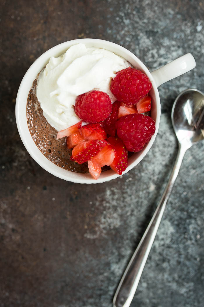 Overnight Chocolate Chia Seed Pudding- 4 simple ingredients and you have this yummy high fiber, high protein, vegan, gluten free breakfast or snack prepped in a few minutes the night before! | www.nutritiouseats.com