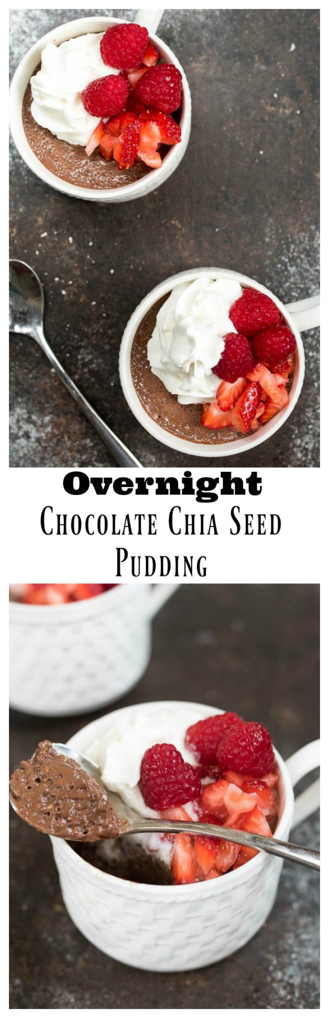 Overnight Chocolate Chia Seed Pudding- 4 simple ingredients and you have this yummy high fiber, high protein, vegan, gluten free breakfast or snack prepped in a few minutes the night before! | www.nutritiouseats.com