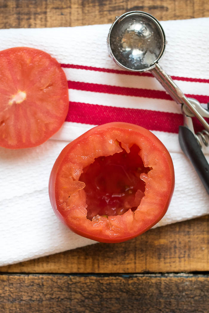 Cumin Chicken Salad Stuffed Tomatoes- delicious spiced chicken salad that can be enjoyed on bread, crackers or stuffed in an avocado, tomato or lettuce! #glutenfree | www.nutritiouseats.com