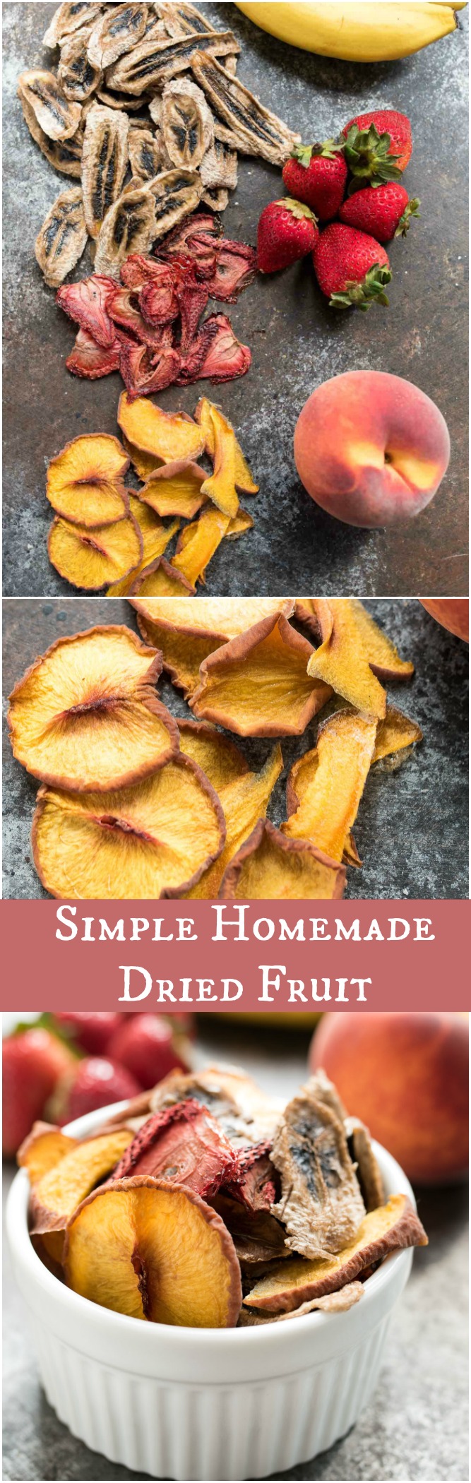 Simple Homemade Dried Fruit- all you need is fresh fruit and a low oven setting to make this no sugar added dried fruit! | www.nutritiouseats.com