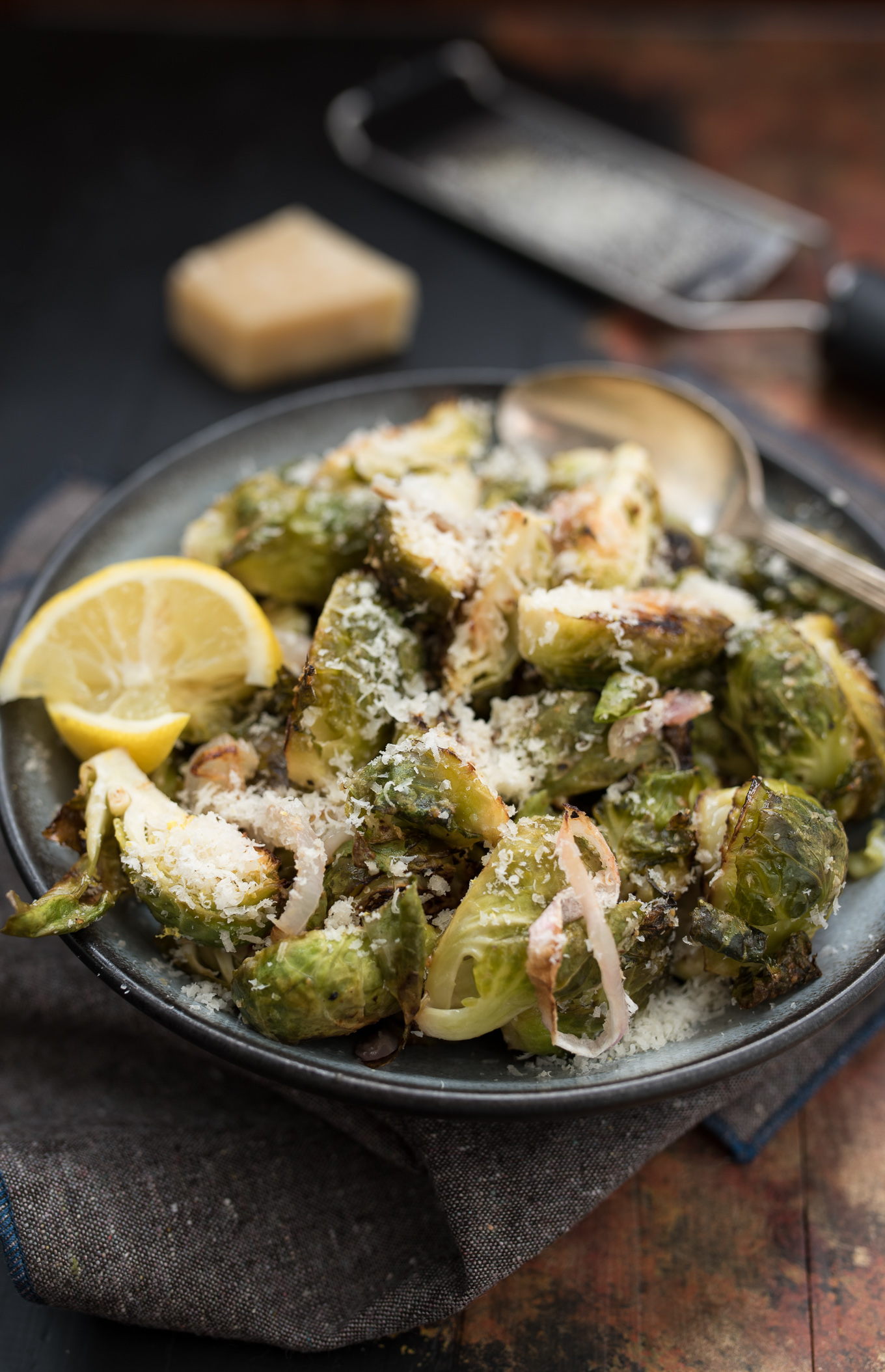 Parmesan Lemon Brussels Sprouts with Shallots are a gluten-free, low calorie, healthy side that work well with a variety of main dishes. 