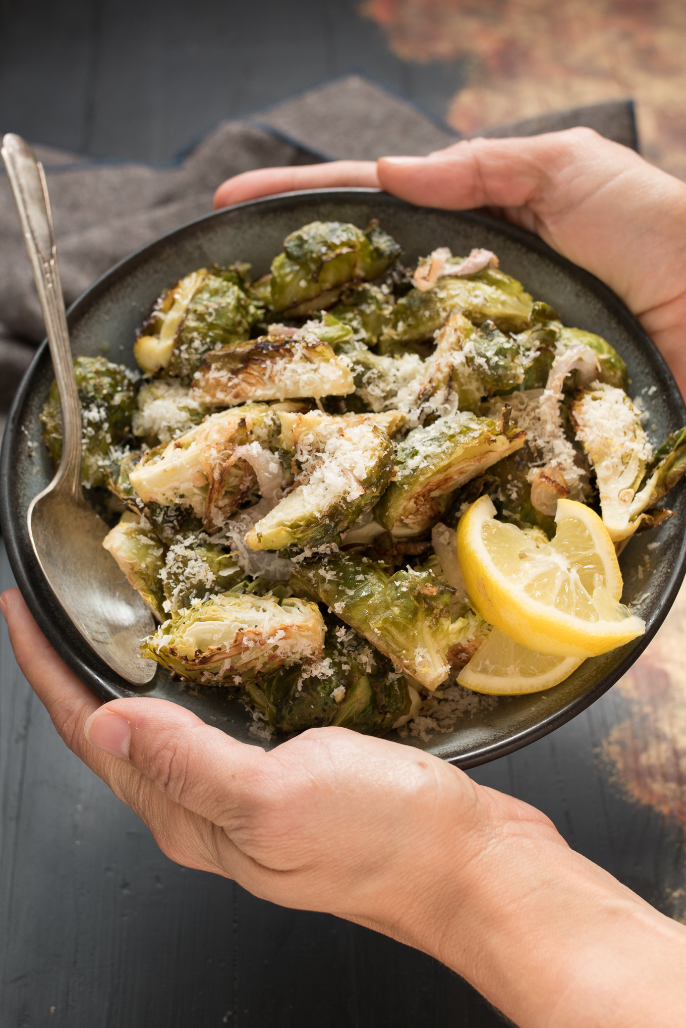 Parmesan Lemon Brussels Sprouts with Shallots are a gluten-free, low calorie, healthy side that work well with a variety of main dishes. 