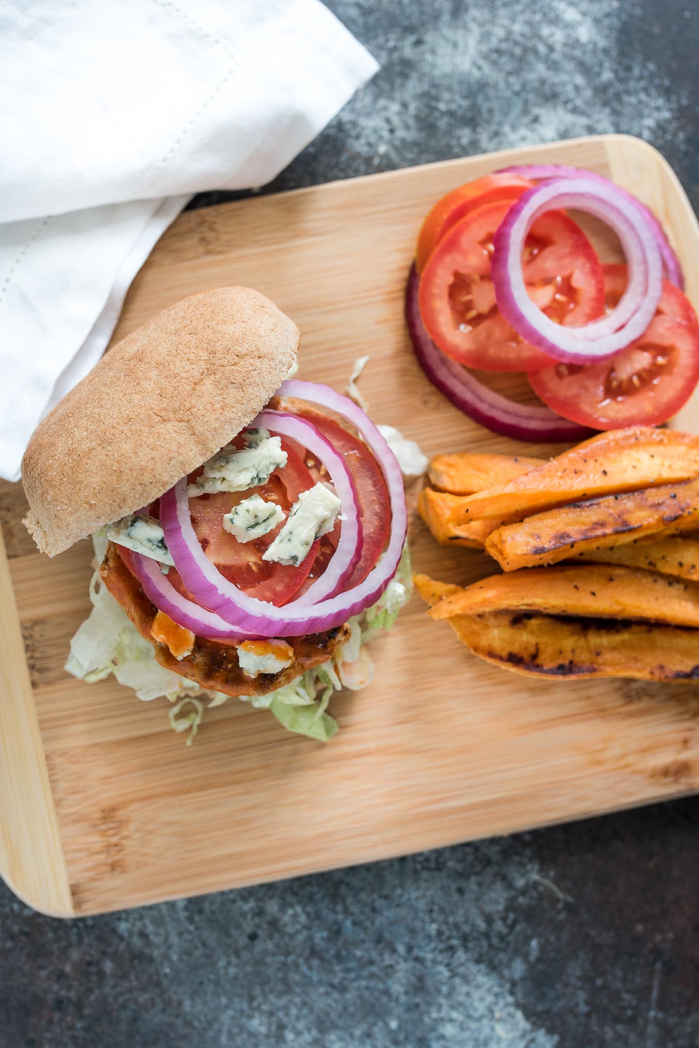 Skip the fried wings and make some easy and tasty Buffalo Turkey Burgers. For a low carb version serve them in lettuce wraps instead of on a bun!