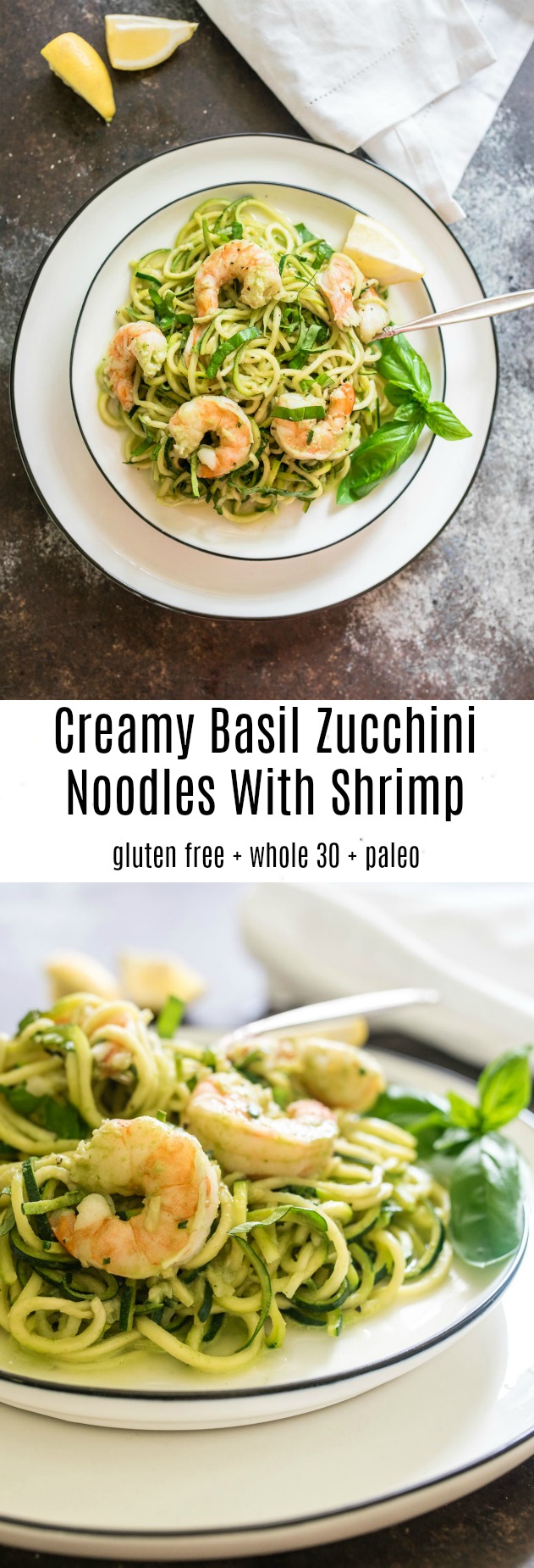 Creamy Basil Zucchini Noodles with Shrimp is a light and healthy dish, naturally gluten free, perfect for those light summer meals.