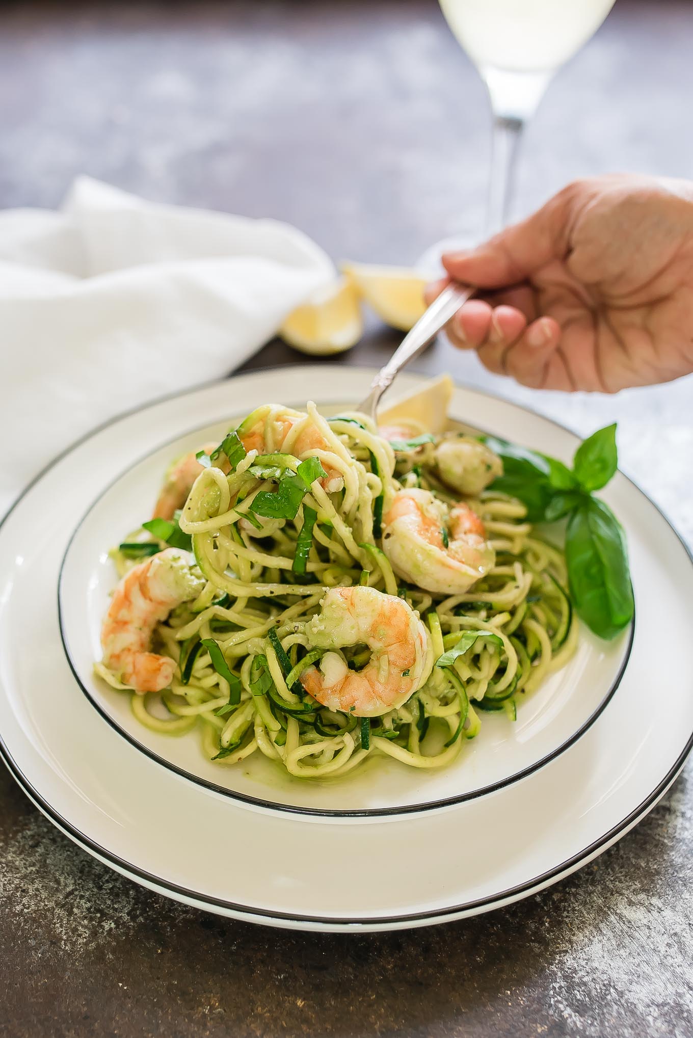 Creamy Basil Zucchini Noodles with Shrimp is a light and healthy dish, naturally gluten free, perfect for those light summer meals.