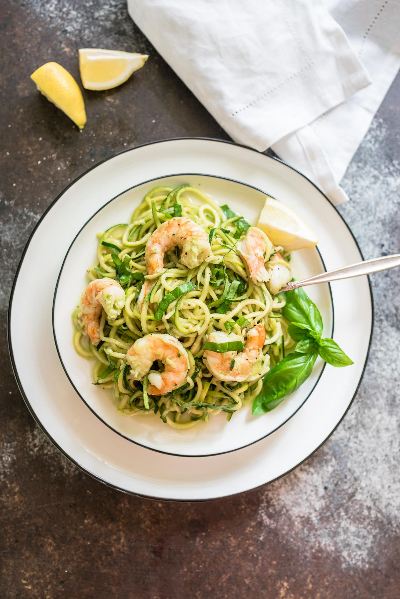 Creamy Basil Zucchini Noodles with Shrimp is a light and healthy dish, naturally gluten free, perfect for those light summer meals.