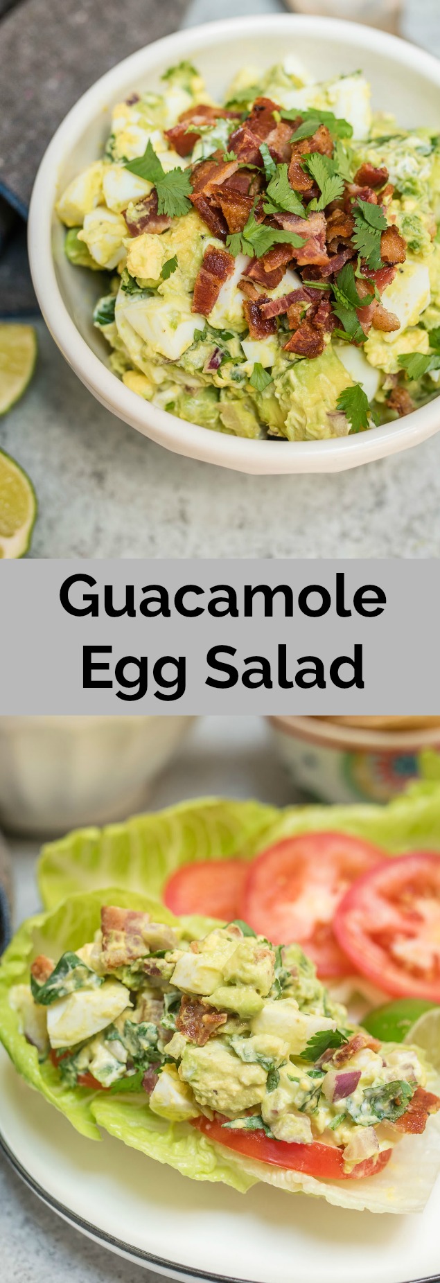 Guacamole Egg Salad tastes like that perfect guacamole recipe, but a little heartier with the addition of eggs and bacon. It makes a great dip, sandwich or salad topping.