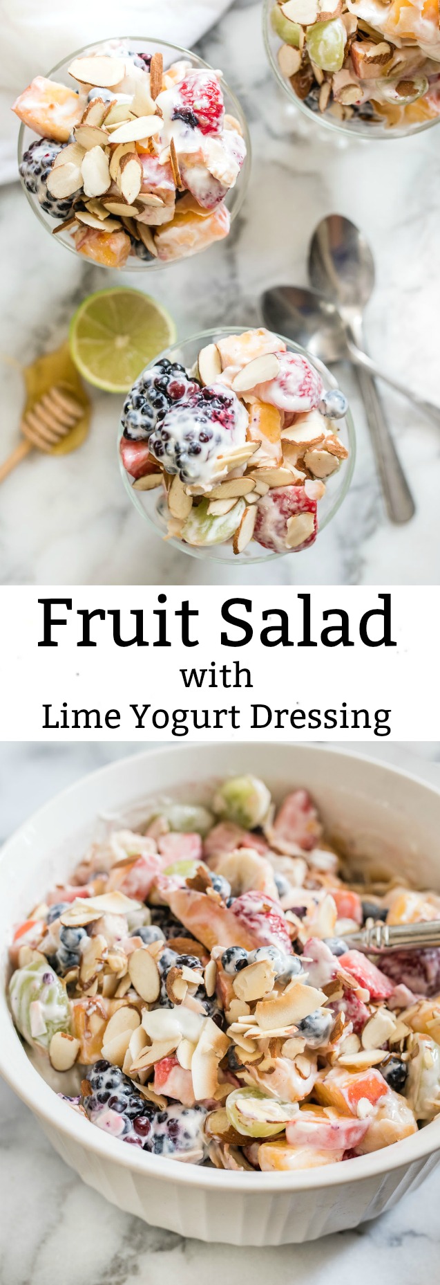 Fruit Salad with Lime Yogurt Dressing packs a tangy sweet punch and is a perfect gluten-free dish for a light breakfast, potluck or brunch.