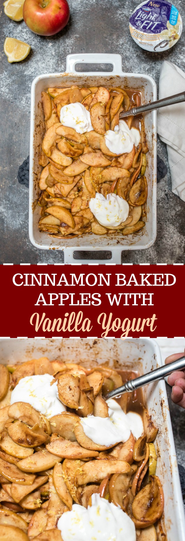 Cinnamon Baked Apples with Yogurt satisfies that apple pie sweet tooth while being a healthier option with fewer calories.