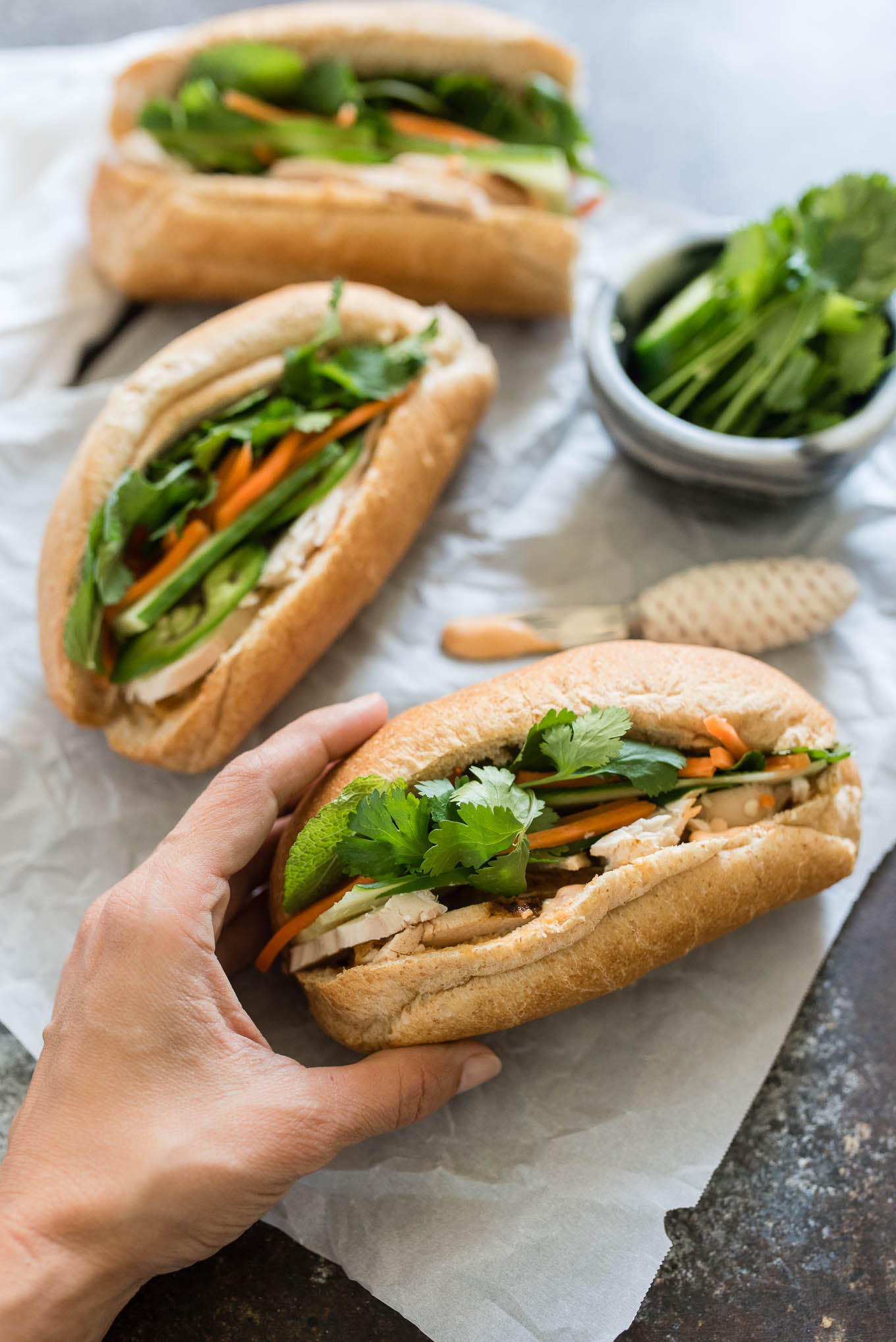 Easy Banh Mi sandwiches are a little spicy, packed with flavor and comes together in no time!