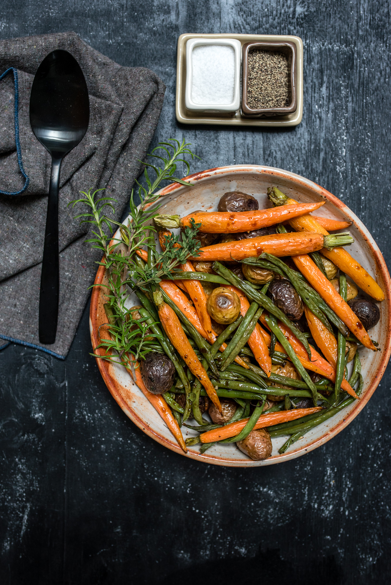 Herb Roasted Potatoes and Vegetables with Pumpkin Seed Vinaigrette, easy to make and naturally gluten free, great to serve along with roast beef, lamb, fish or to add to your vegetarian menu.