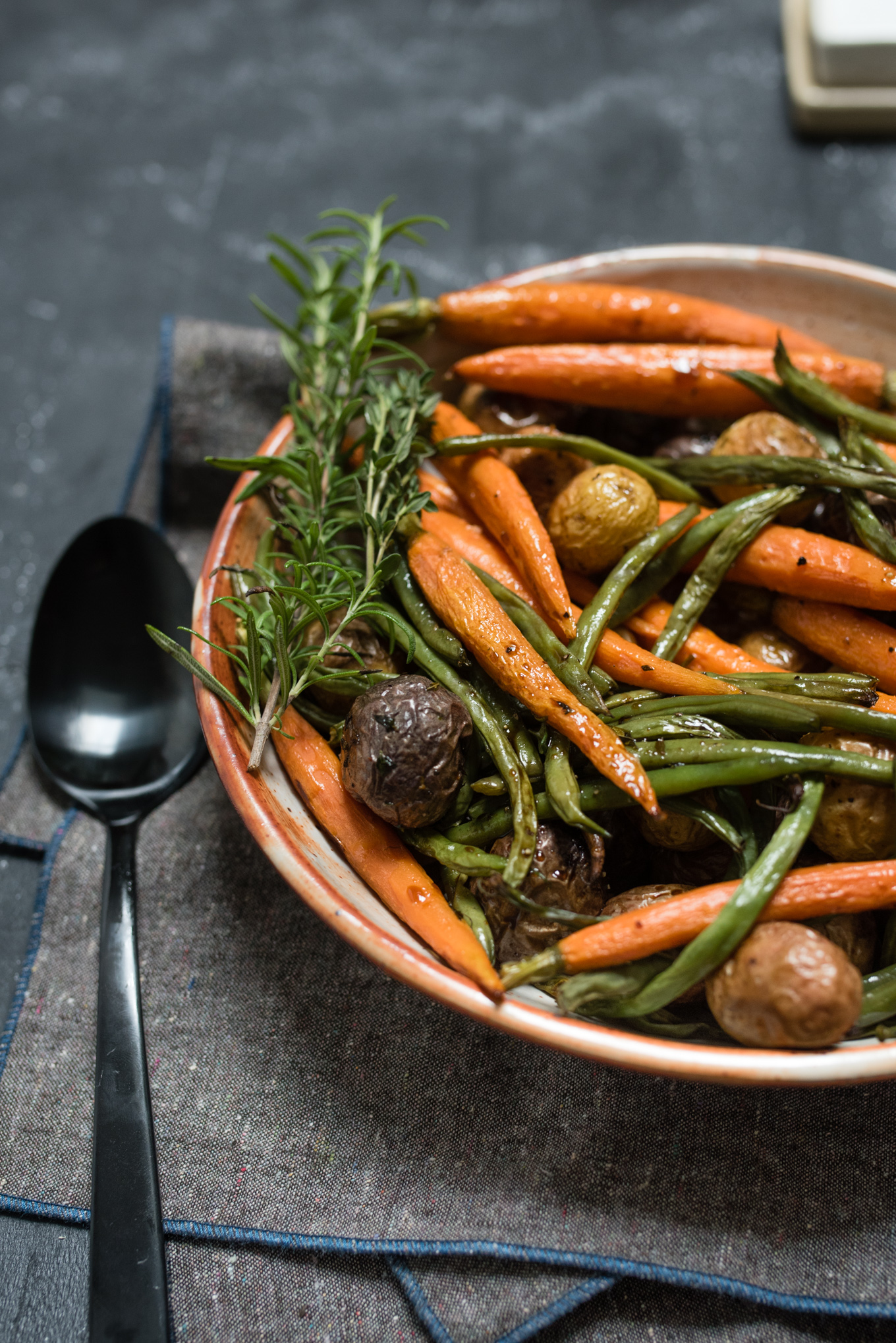 Herb Roasted Potatoes and Vegetables with Pumpkin Seed Vinaigrette, easy to make and naturally gluten free, great to serve along with roast beef, lamb, fish or to add to your vegetarian menu.