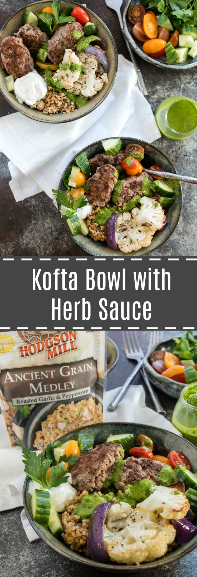 #AD This Beef and Grain Kofta bowl takes Middle Eastern inspired meatballs and pairs them with a hearty flavorful grain and some veggies for a nutrition packed meal! #NewYearNewGrain18