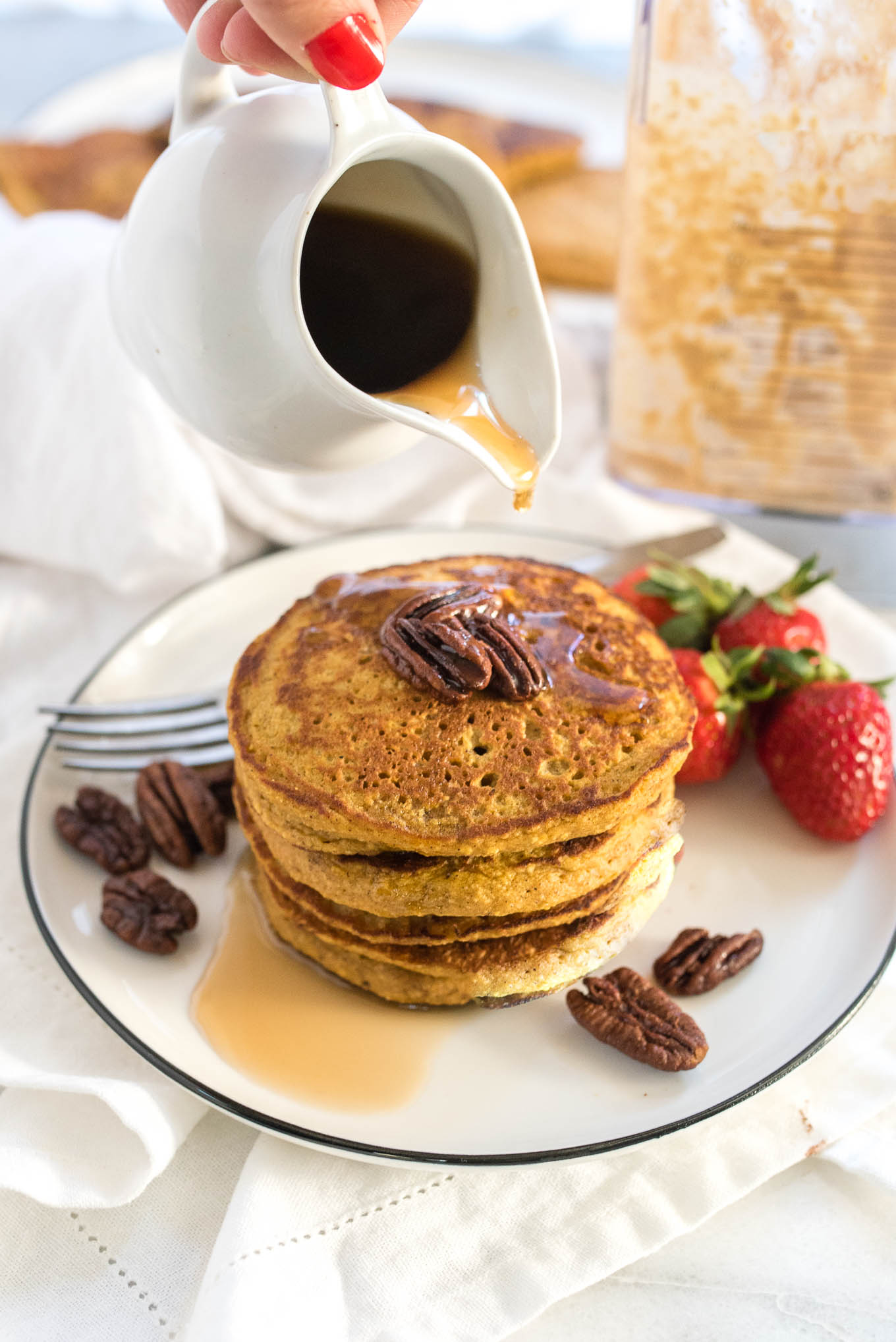 Sweet Potato Oat Blender Pancakes are made right in your blender and full of whole foods, nutritious ingredients. 