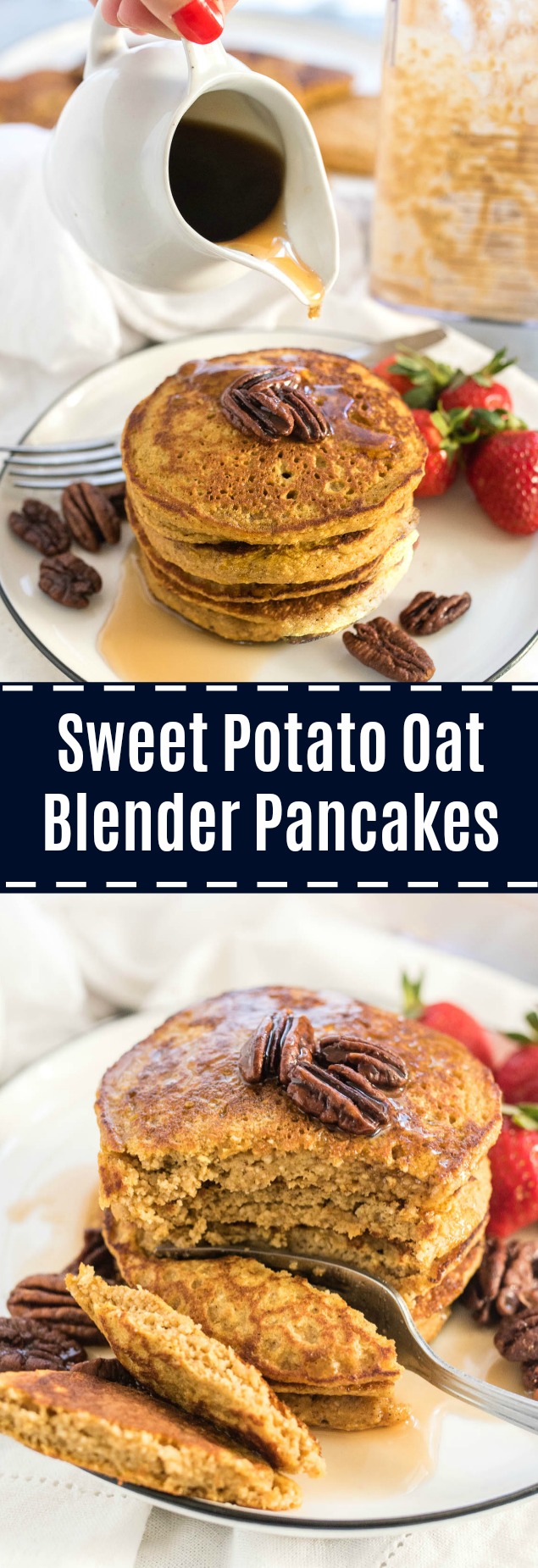 Sweet Potato Oat Blender Pancakes are made right in your blender and full of whole foods, nutritious ingredients. 