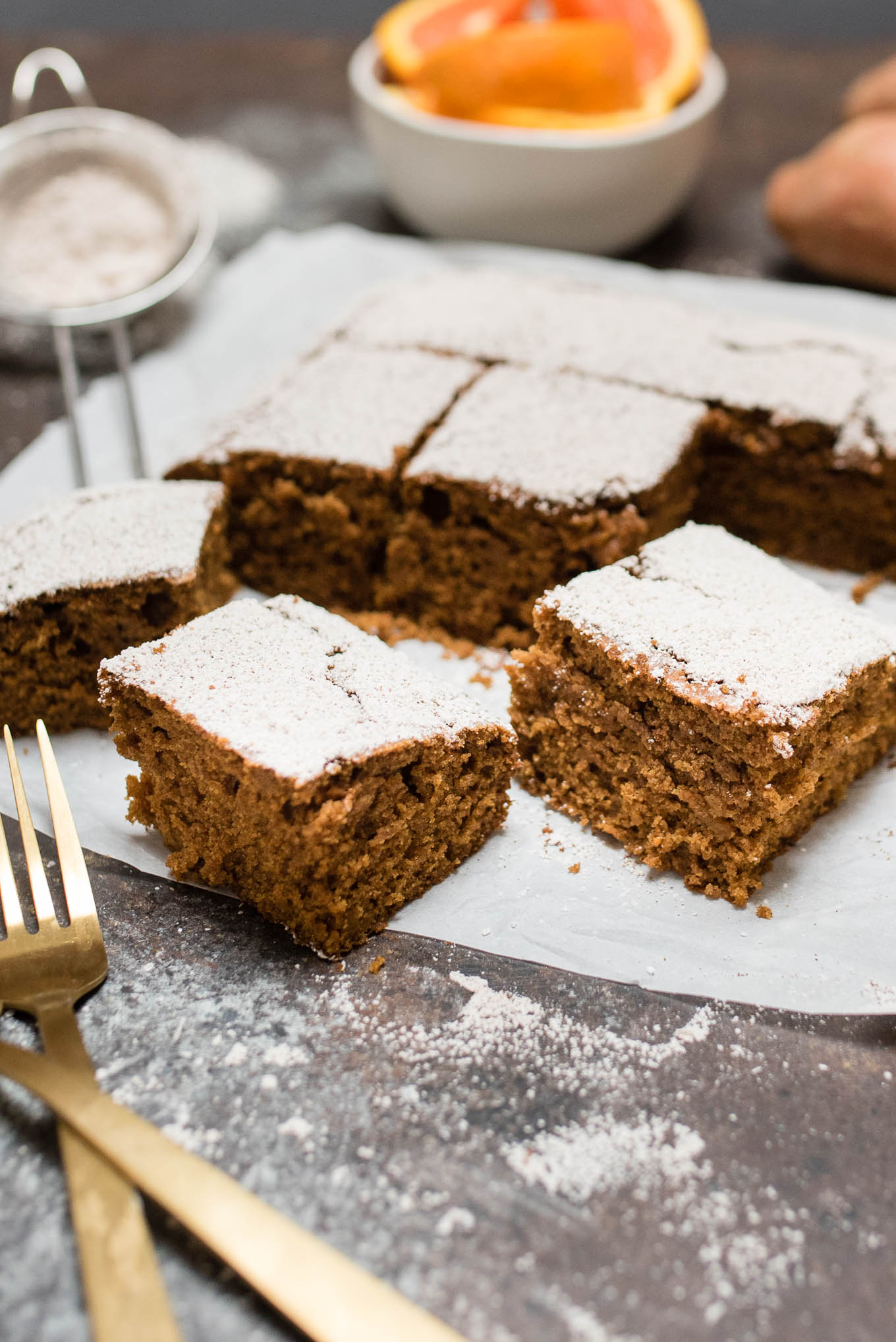 Gingerbread meets sweet potato in this snack cake filled with high fiber and nutritious whole grains.