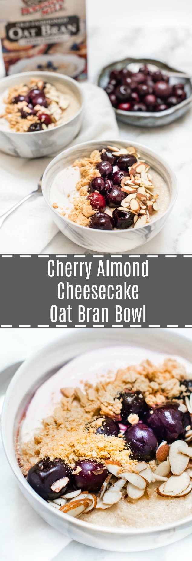 Cherry Almond Cheesecake Oat Bran Bowl is a tasty and quick fix breakfast that is high in protein and fiber, making you you feel fuller longer.