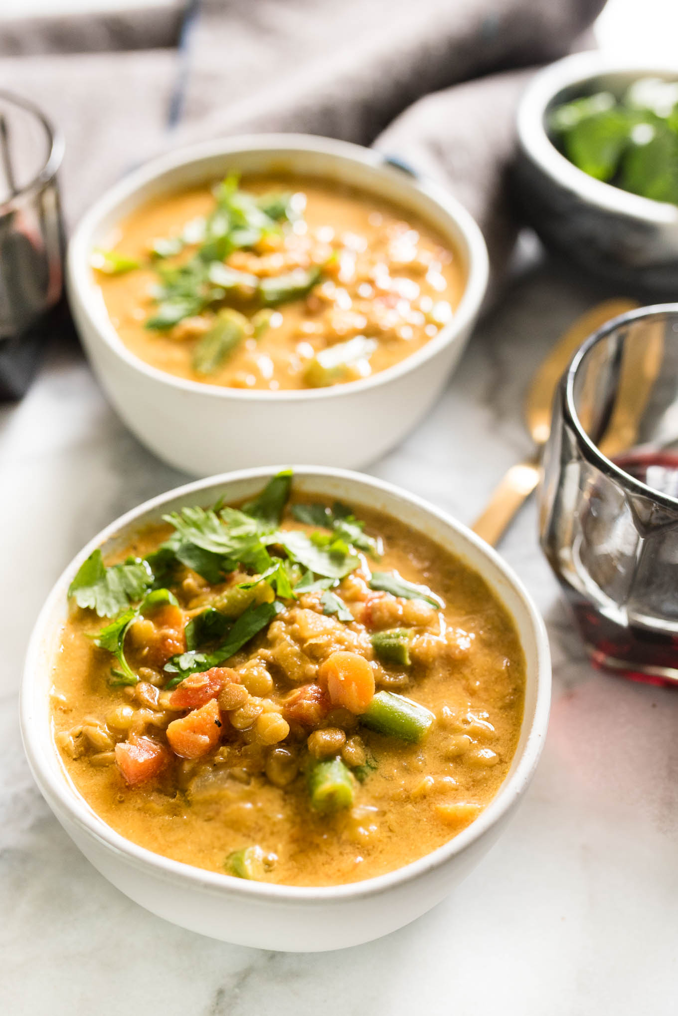 The Easiest Curried Lentil soup is vegan, protein packed and naturally gluten free. Perfect for a simple meatless meal.