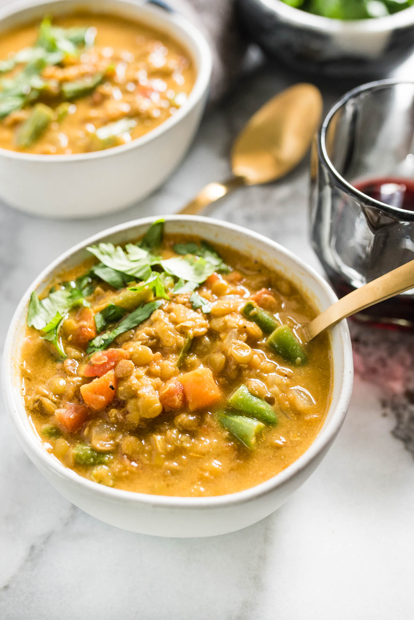 The Easiest Curried Lentil soup is vegan, protein packed and naturally gluten free. Perfect for a simple meatless meal.