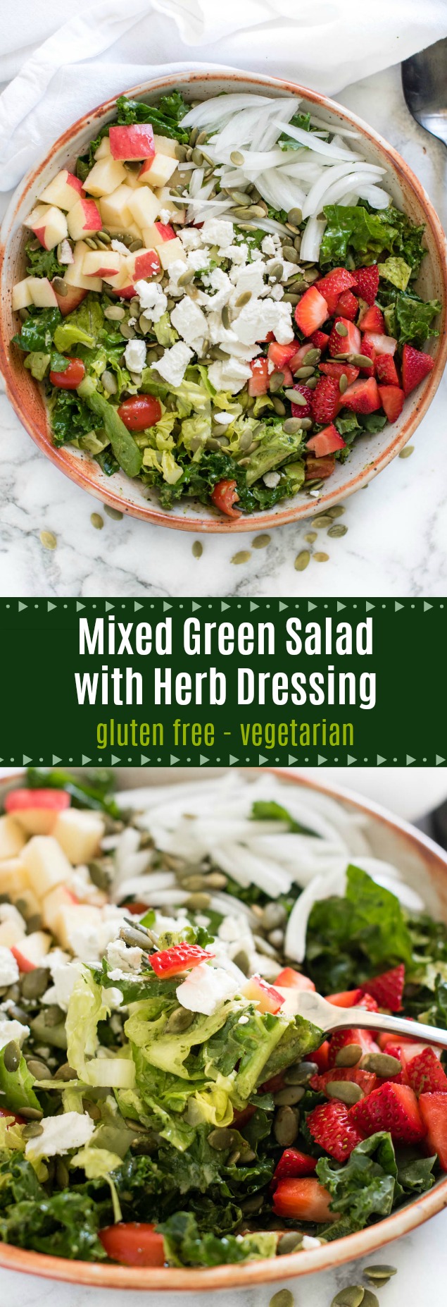 Mixed Green Salad with Strawberry, Apple and Herb Dressing 